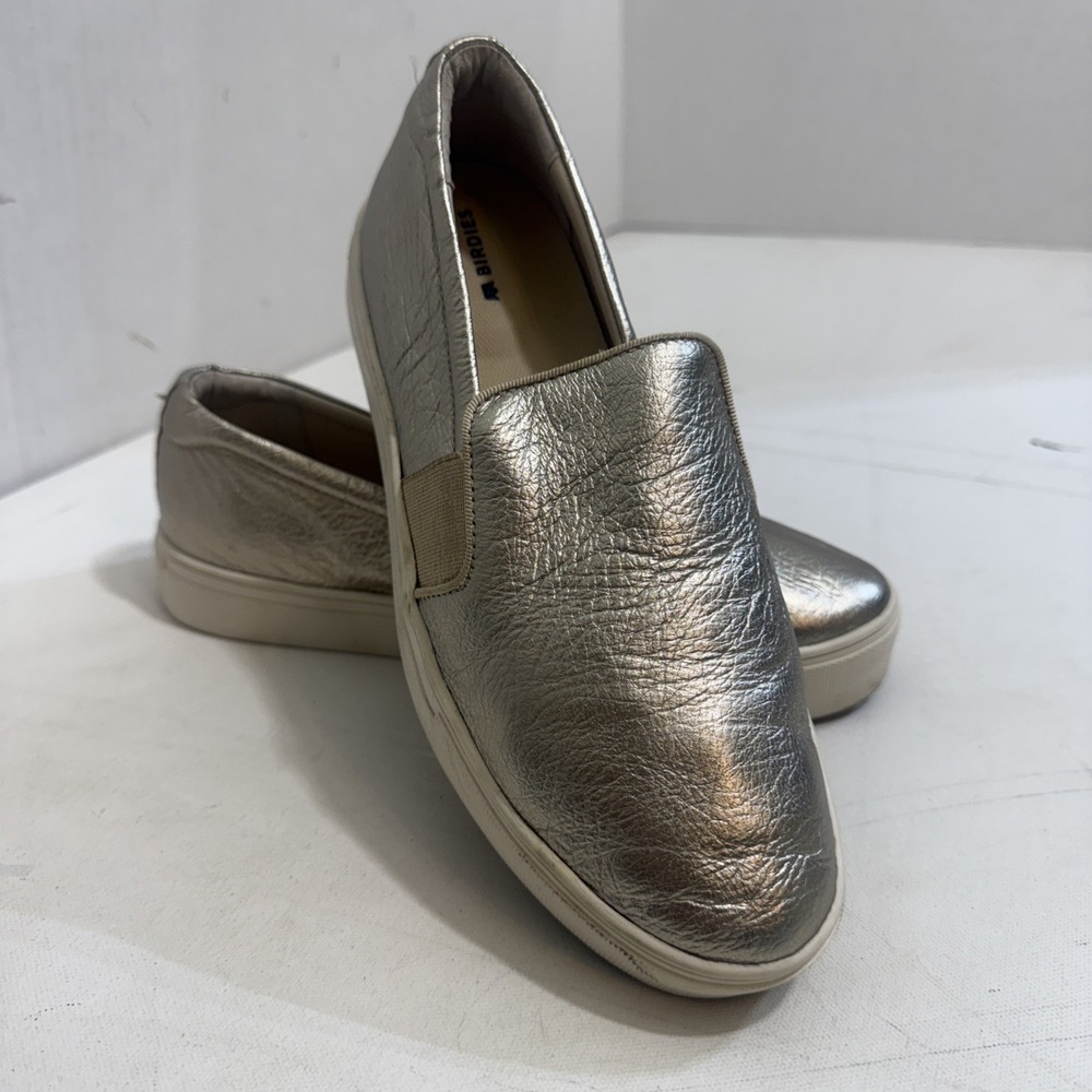 Birdies Swift Gold Metallic SlipOn Leather Sporty Preppy Cushion Sneakers Size 8